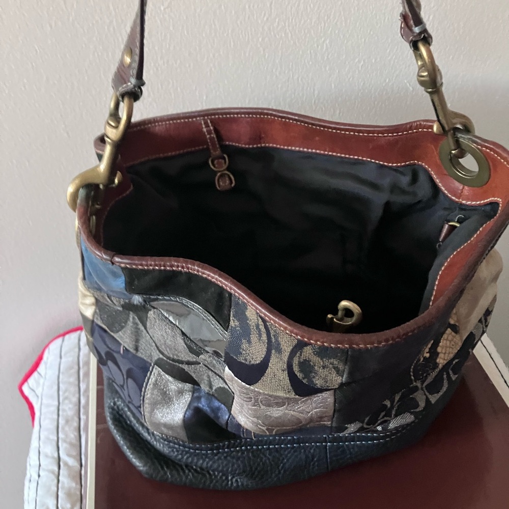 Coach Patchwork Shoulder Bag in Black, Navy & Brown - Picture 2 of 11